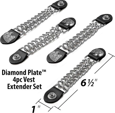 طقم موسع للصدرية مكون من 4 قطع من الألواح الماسية - أطراف من الجلد الصناعي، زر من النيكل مع نقش رأس النسر - امتدادات 6.5 بوصة in Kuwait