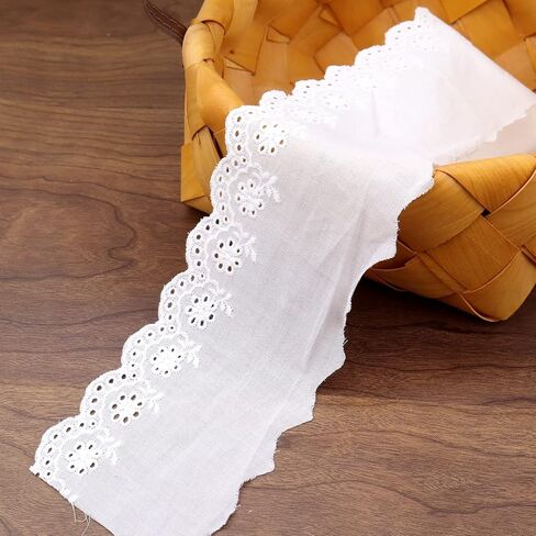 Eyelet Lace Ribbon White Lace Trim Cotton Embroidery Lace for Dresses, Baby Clothes, Bag, Pets Clothes 7 Yards in Kuwait