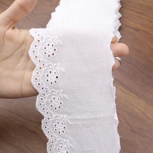 Eyelet Lace Ribbon White Lace Trim Cotton Embroidery Lace for Dresses, Baby Clothes, Bag, Pets Clothes 7 Yards in Kuwait