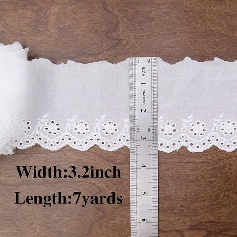 Eyelet Lace Ribbon White Lace Trim Cotton Embroidery Lace for Dresses, Baby Clothes, Bag, Pets Clothes 7 Yards in Kuwait