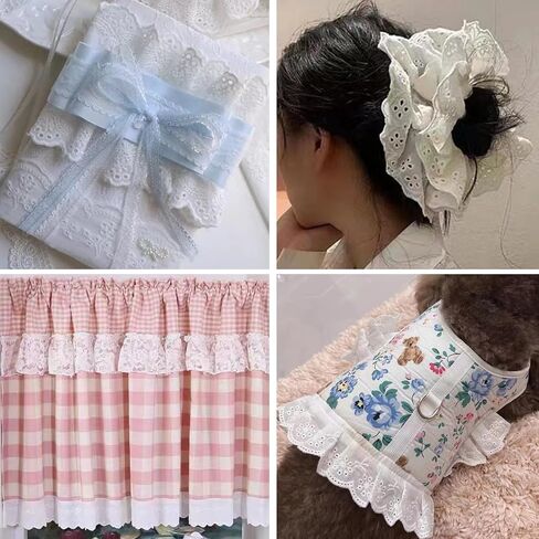 Eyelet Lace Ribbon White Lace Trim Cotton Embroidery Lace for Dresses, Baby Clothes, Bag, Pets Clothes 7 Yards in Kuwait
