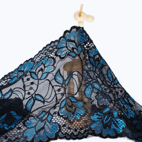 قماش عريض عريض بحواف مطاطية من الدانتيل بنمط زهور باللونين الاسود والازرق بطول 5 ياردة in Kuwait