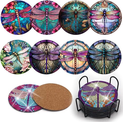 KJMYYXGS 8pcs Diamond Painting Art Coasters with Holder, Hummingbird Diamond Painting Art Coasters Kit, DIY Drink Coaster with Cork Base Diamond Dot Art Painting Coasters Kit for Adults Kids Beginner in Kuwait