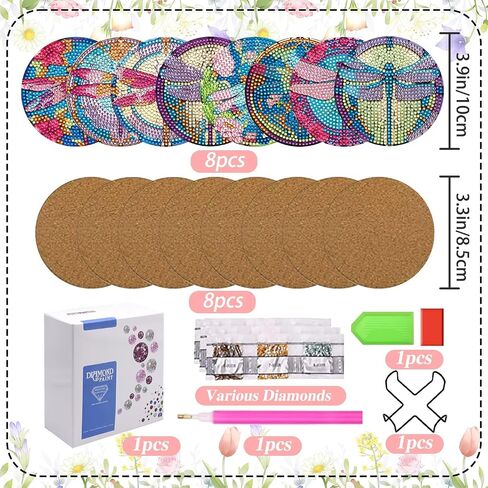 KJMYYXGS 8pcs Diamond Painting Art Coasters with Holder, Hummingbird Diamond Painting Art Coasters Kit, DIY Drink Coaster with Cork Base Diamond Dot Art Painting Coasters Kit for Adults Kids Beginner in Kuwait