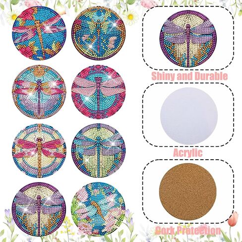 KJMYYXGS 8pcs Diamond Painting Art Coasters with Holder, Hummingbird Diamond Painting Art Coasters Kit, DIY Drink Coaster with Cork Base Diamond Dot Art Painting Coasters Kit for Adults Kids Beginner in Kuwait