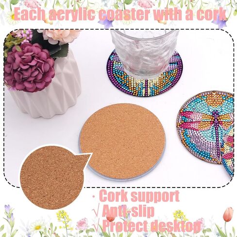 KJMYYXGS 8pcs Diamond Painting Art Coasters with Holder, Hummingbird Diamond Painting Art Coasters Kit, DIY Drink Coaster with Cork Base Diamond Dot Art Painting Coasters Kit for Adults Kids Beginner in Kuwait