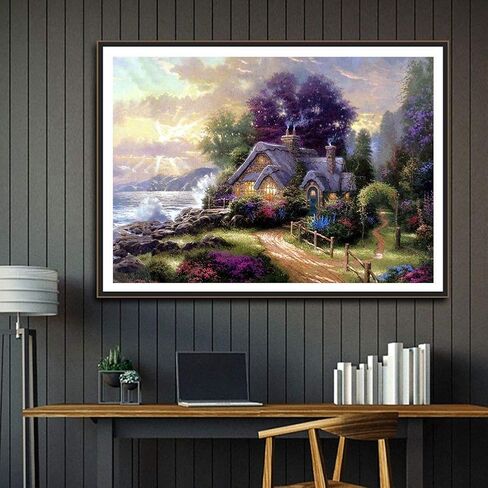 لوحة ألماس توماس كينكيد 40.64 سم × 50.8 سم 5D لوحة الماس جولة كاملة حفر حجر الراين التطريز لتزيين الحائط in Kuwait