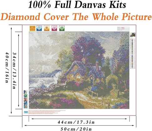 لوحة ألماس توماس كينكيد 40.64 سم × 50.8 سم 5D لوحة الماس جولة كاملة حفر حجر الراين التطريز لتزيين الحائط in Kuwait