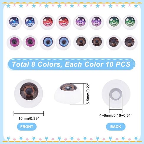 PH PandaHall 80pcs Eyeballs 10mm Acrylic Craft Eyes 8 Colors Realistic Human Eyes Hollow Eyeballs Bear Eyes for Halloween Party Amigurumi Decor Sculptures Props Puppets Jewelry Making in Saudi Arabia
