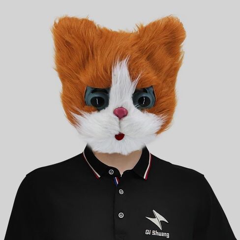 GREUS Halloween Full Face Cat Mask Furry Plush Cat Masquerade Mask Realistic Cat Animal Mask Costume for Men Women in Kuwait
