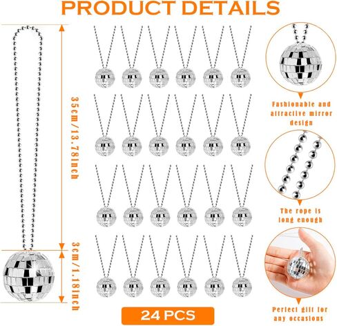 مرآة ديسكو الكرة القلائد، 70s ديسكو حزب القلائد البسيطة ديسكو الكرة القلائد الفضة ديسكو القلائد 1970s مجوهرات ديسكو حزب صالح الديكور زي الملحقات لوازم الرقص in Kuwait