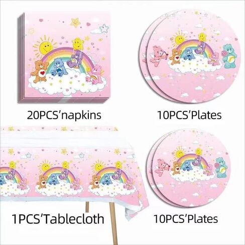 41 pcs care cute bear Birthday Party Supplies 20 Plates + 20 Napkins + 1 Tablecover Birthday Party Themed Party Supplies Set in Kuwait