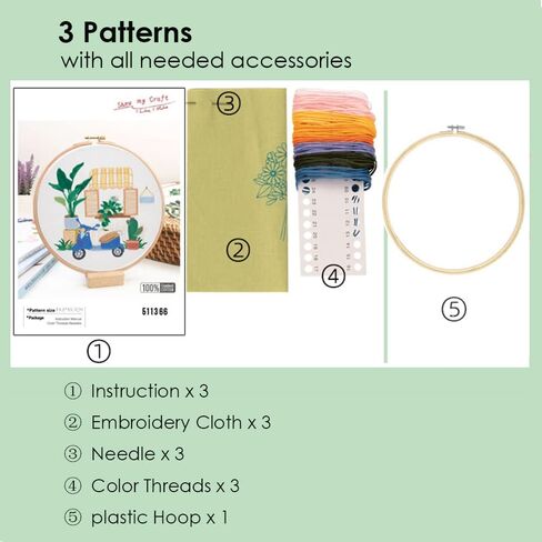 مجموعة تطريز للمبتدئين من كيتكرويت، 3 عبوات من مجموعة التطريز للمبتدئين الكبار، 3 انماط مختومة مع طوق تطريز واحد وتعليمات، مشهد في الربيع in Kuwait