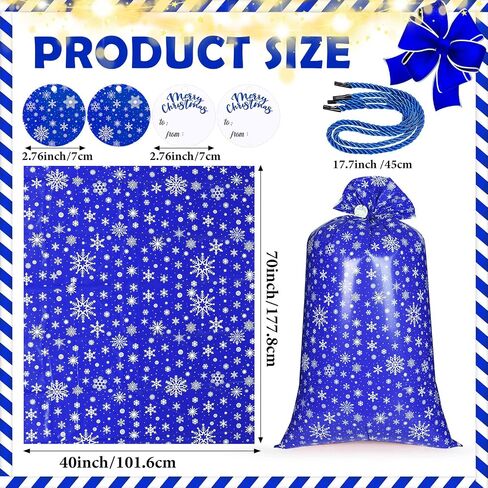 2 Pack 70 x 40 Inch Christmas Gift Bag Jumbo Plastic Gift Bag, Extra Large Gift Bag Christmas Bags for Gifts Reusable Gift Bag Gift Wrap Bags with 2 Cord Tie and 2 Gift Tags for Xmas Party Supplies in Saudi Arabia