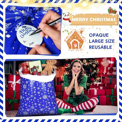 2 Pack 70 x 40 Inch Christmas Gift Bag Jumbo Plastic Gift Bag, Extra Large Gift Bag Christmas Bags for Gifts Reusable Gift Bag Gift Wrap Bags with 2 Cord Tie and 2 Gift Tags for Xmas Party Supplies in Saudi Arabia
