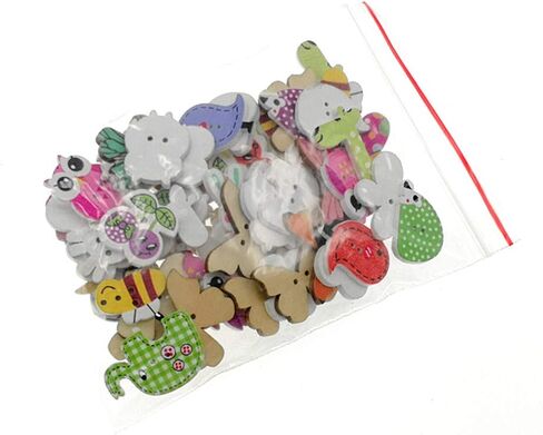 Kinteshun Wooden Buttons Natural Wood 2-Holed Fastener Buttons for Sewing Knitting Handcraft(100pcs,Assorted Cartoon Animals Printing Patterns) in Kuwait