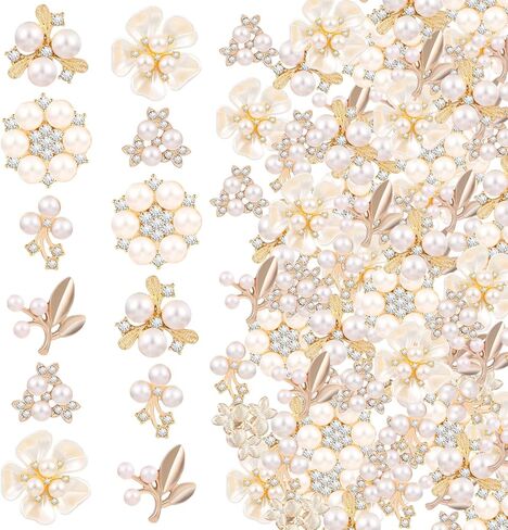 60 Pieces Pearl Rhinestone Imitation Pearl Button Head Flower, Pearl Brooch, Rhinestone Pearl Buttons for Crafts, DIY Jewellery Making, Wedding Decoration in Kuwait