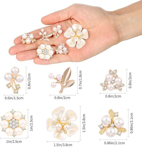 60 Pieces Pearl Rhinestone Imitation Pearl Button Head Flower, Pearl Brooch, Rhinestone Pearl Buttons for Crafts, DIY Jewellery Making, Wedding Decoration in Kuwait