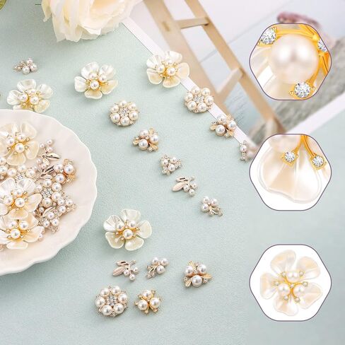 60 Pieces Pearl Rhinestone Imitation Pearl Button Head Flower, Pearl Brooch, Rhinestone Pearl Buttons for Crafts, DIY Jewellery Making, Wedding Decoration in Kuwait