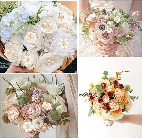 60 Pieces Pearl Rhinestone Imitation Pearl Button Head Flower, Pearl Brooch, Rhinestone Pearl Buttons for Crafts, DIY Jewellery Making, Wedding Decoration in Kuwait