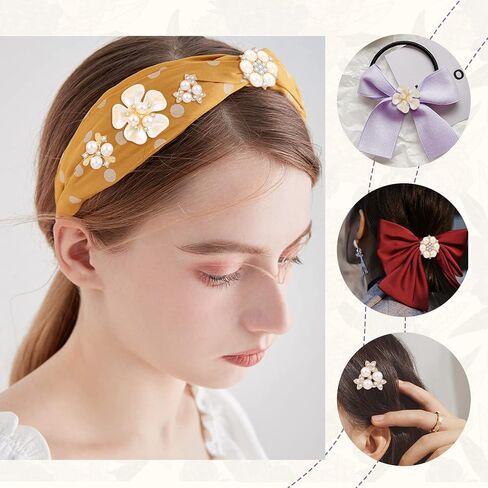 60 Pieces Pearl Rhinestone Imitation Pearl Button Head Flower, Pearl Brooch, Rhinestone Pearl Buttons for Crafts, DIY Jewellery Making, Wedding Decoration in Kuwait