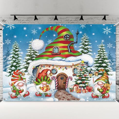 FuWeave 7 × 5 قدم عيد الميلاد جنوم خلفية زينة الحفلات عيد الميلاد باب المرآب راية قرية الثلج الصنوبر جدار صور الدعائم خلفية للخارجية في الهواء الطلق داخلي عطلة الشتاء لوازم الحفلات in Kuwait