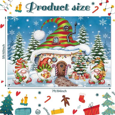 FuWeave 7 × 5 قدم عيد الميلاد جنوم خلفية زينة الحفلات عيد الميلاد باب المرآب راية قرية الثلج الصنوبر جدار صور الدعائم خلفية للخارجية في الهواء الطلق داخلي عطلة الشتاء لوازم الحفلات in Kuwait