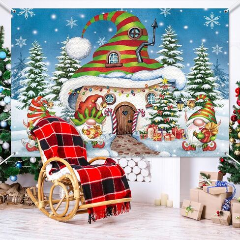 FuWeave 7 × 5 قدم عيد الميلاد جنوم خلفية زينة الحفلات عيد الميلاد باب المرآب راية قرية الثلج الصنوبر جدار صور الدعائم خلفية للخارجية في الهواء الطلق داخلي عطلة الشتاء لوازم الحفلات in Kuwait