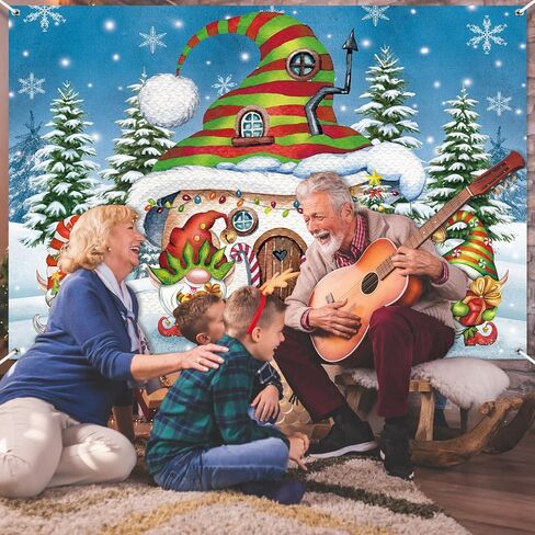 FuWeave 7 × 5 قدم عيد الميلاد جنوم خلفية زينة الحفلات عيد الميلاد باب المرآب راية قرية الثلج الصنوبر جدار صور الدعائم خلفية للخارجية في الهواء الطلق داخلي عطلة الشتاء لوازم الحفلات in Kuwait