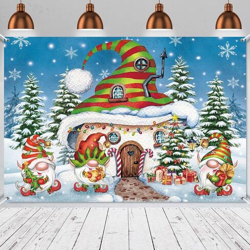 FuWeave 7 × 5 قدم عيد الميلاد جنوم خلفية زينة الحفلات عيد الميلاد باب المرآب راية قرية الثلج الصنوبر جدار صور الدعائم خلفية للخارجية في الهواء الطلق داخلي عطلة الشتاء لوازم الحفلات in Kuwait