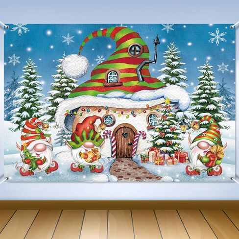 FuWeave 7 × 5 قدم عيد الميلاد جنوم خلفية زينة الحفلات عيد الميلاد باب المرآب راية قرية الثلج الصنوبر جدار صور الدعائم خلفية للخارجية في الهواء الطلق داخلي عطلة الشتاء لوازم الحفلات in Kuwait