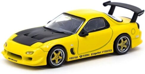 سيارة مازدا فيرتكس RX-7 FD3S RHD (محرك اليد اليمنى) اصفر معدني مع غطاء محرك اسود جلوبال 64 سلسلة 1/64 مصبوبة من تارماك ووركس T64G-022-YL in Kuwait