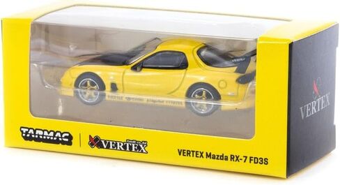 سيارة مازدا فيرتكس RX-7 FD3S RHD (محرك اليد اليمنى) اصفر معدني مع غطاء محرك اسود جلوبال 64 سلسلة 1/64 مصبوبة من تارماك ووركس T64G-022-YL in Kuwait