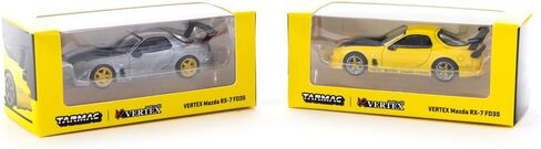 سيارة مازدا فيرتكس RX-7 FD3S RHD (محرك اليد اليمنى) اصفر معدني مع غطاء محرك اسود جلوبال 64 سلسلة 1/64 مصبوبة من تارماك ووركس T64G-022-YL in Kuwait