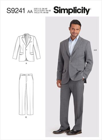 Simplicity Sewing Pattern S9241 Suit SS9241BB ملابس رياضية للرجال/الأولاد 44-46-48-50-52، BB، أبيض in Saudi Arabia