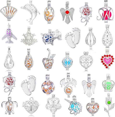 Christmas Gifts 20 Pcs Bright Silver Cute Pearl Bead Cages Pendant Wholesale - Essential Oil Scent Diffuser Cage Charms for Bracelet Necklace Earrings Jewelry Making in Kuwait