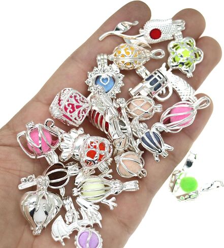 Christmas Gifts 20 Pcs Bright Silver Cute Pearl Bead Cages Pendant Wholesale - Essential Oil Scent Diffuser Cage Charms for Bracelet Necklace Earrings Jewelry Making in Kuwait