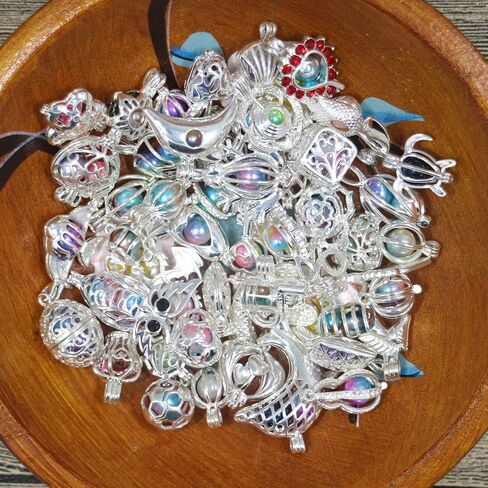 Christmas Gifts 20 Pcs Bright Silver Cute Pearl Bead Cages Pendant Wholesale - Essential Oil Scent Diffuser Cage Charms for Bracelet Necklace Earrings Jewelry Making in Kuwait