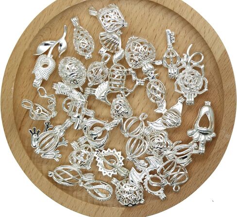 Christmas Gifts 20 Pcs Bright Silver Cute Pearl Bead Cages Pendant Wholesale - Essential Oil Scent Diffuser Cage Charms for Bracelet Necklace Earrings Jewelry Making in Kuwait