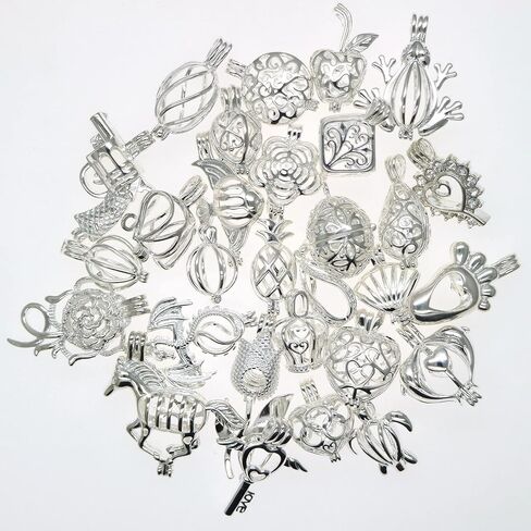 Christmas Gifts 20 Pcs Bright Silver Cute Pearl Bead Cages Pendant Wholesale - Essential Oil Scent Diffuser Cage Charms for Bracelet Necklace Earrings Jewelry Making in Kuwait