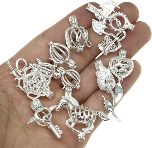 Christmas Gifts 20 Pcs Bright Silver Cute Pearl Bead Cages Pendant Wholesale - Essential Oil Scent Diffuser Cage Charms for Bracelet Necklace Earrings Jewelry Making in Kuwait