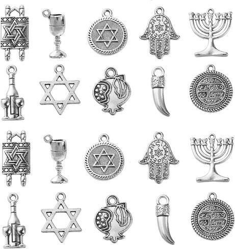 DanLingJewelry 100 قطعة 10 أنماط من الديانات التبتية دلايات يهودية معبد الشمعدان دلايات نجمة داود دلايات صنع قلادة سوار ذاتي الصنع in Kuwait
