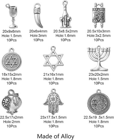 DanLingJewelry 100 قطعة 10 أنماط من الديانات التبتية دلايات يهودية معبد الشمعدان دلايات نجمة داود دلايات صنع قلادة سوار ذاتي الصنع in Kuwait