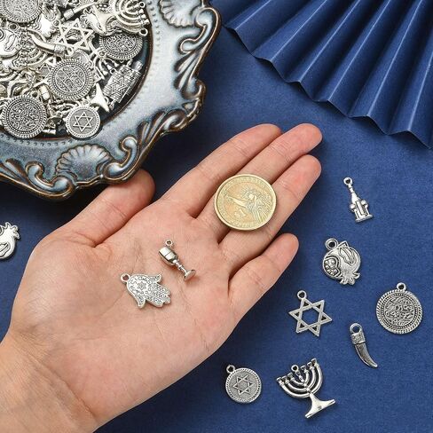 DanLingJewelry 100 قطعة 10 أنماط من الديانات التبتية دلايات يهودية معبد الشمعدان دلايات نجمة داود دلايات صنع قلادة سوار ذاتي الصنع in Kuwait