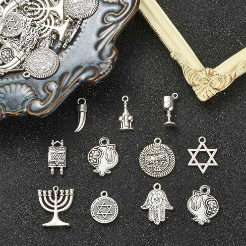 DanLingJewelry 100 قطعة 10 أنماط من الديانات التبتية دلايات يهودية معبد الشمعدان دلايات نجمة داود دلايات صنع قلادة سوار ذاتي الصنع in Kuwait