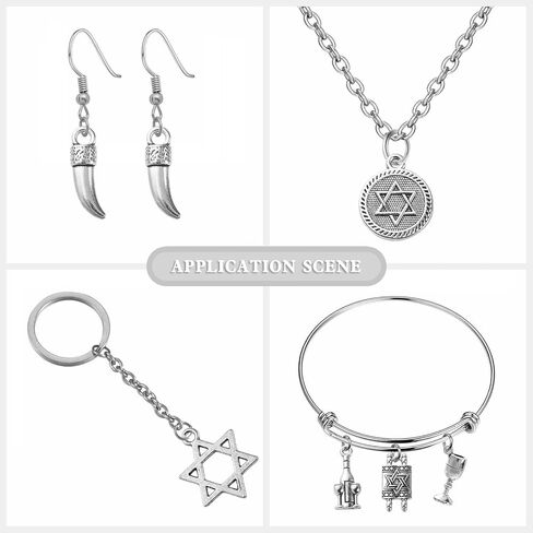 DanLingJewelry 100 قطعة 10 أنماط من الديانات التبتية دلايات يهودية معبد الشمعدان دلايات نجمة داود دلايات صنع قلادة سوار ذاتي الصنع in Kuwait