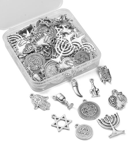 DanLingJewelry 100 قطعة 10 أنماط من الديانات التبتية دلايات يهودية معبد الشمعدان دلايات نجمة داود دلايات صنع قلادة سوار ذاتي الصنع in Kuwait