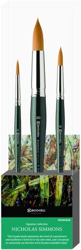 Escoda Signature Series Artist Watercolor Brush Set, Nicholas Simmons Set #1, Barroco Synthetic Gold Toray, Size (Round( 8, 12, 20 in Kuwait