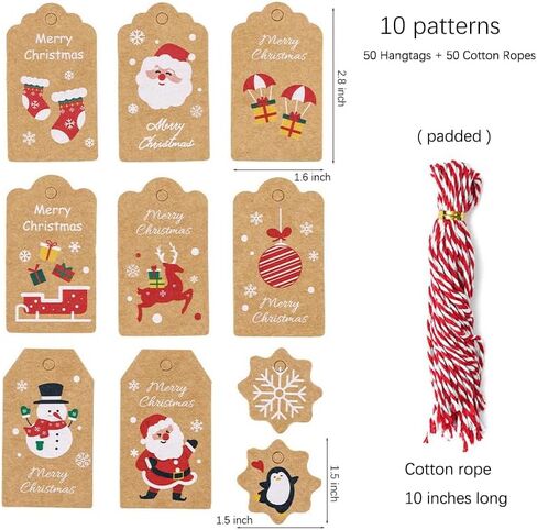 50 PCS Christmas Gift Tags in 10 Patterns, DIY Arts and Crafts for Christmas Holiday Present, Christmas Tree and Interior Decorating, A in Saudi Arabia