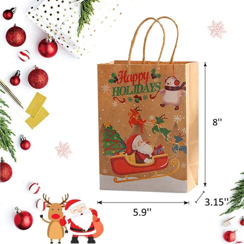 أكياس هدايا عيد الميلاد من ME.FAN بمقبض، 24 قطعة من أكياس ورق كرافت لعيد الميلاد، وحقائب هدايا بمقابض، وحقائب هدايا عيد الميلاد - 5.9 بوصة × 3.15 بوصة × 8.27 بوصة - الطراز 2 in Kuwait